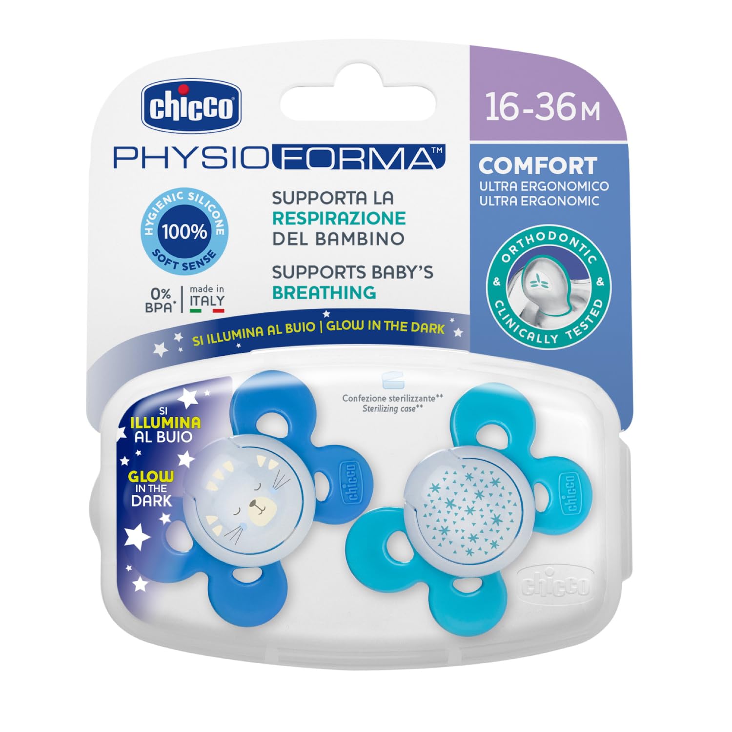 Chicco PhysioForma Comfort Silikon Emzik (16-36 Ay, 2'li), Mavi