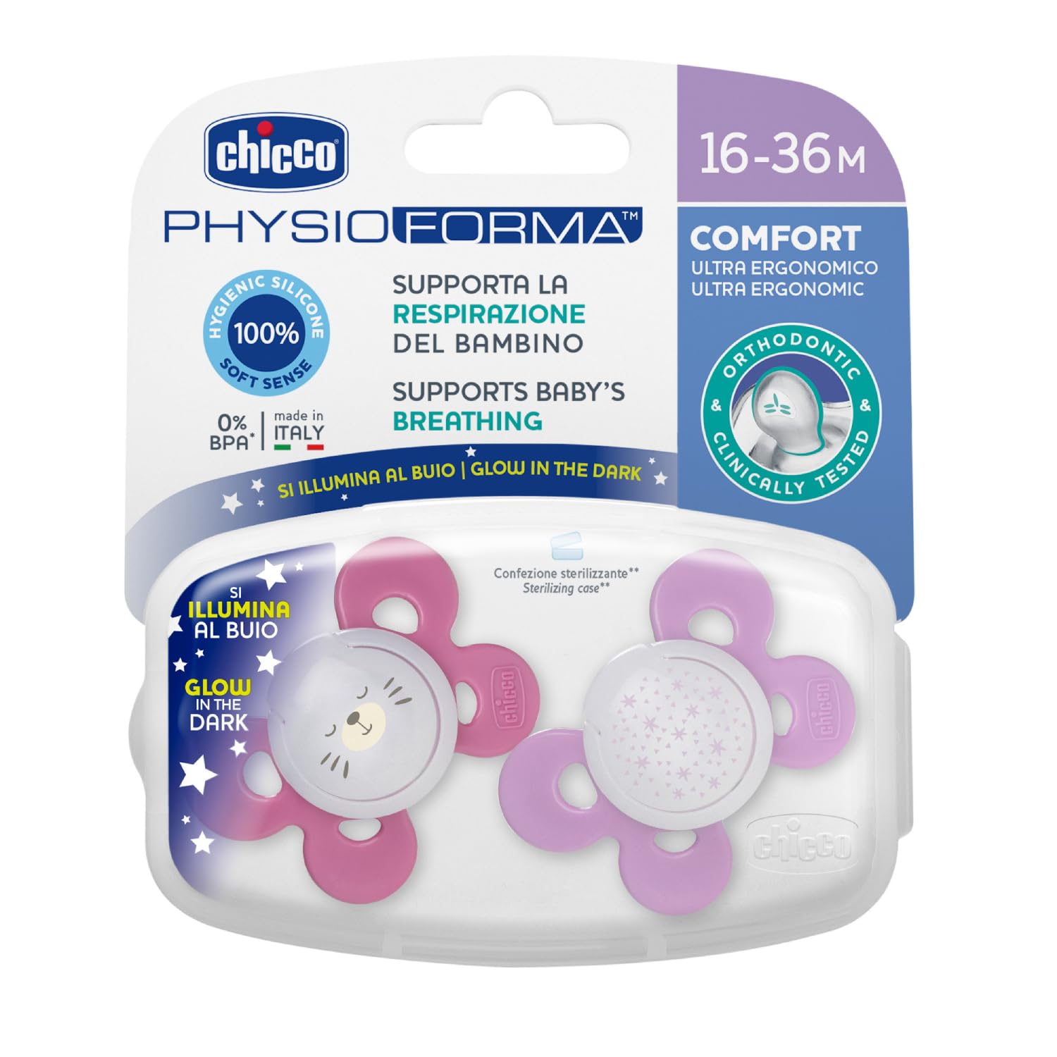 Chicco PhysioForma Comfort Silikon Emzik (16-36 Ay, 2'li), Pembe
