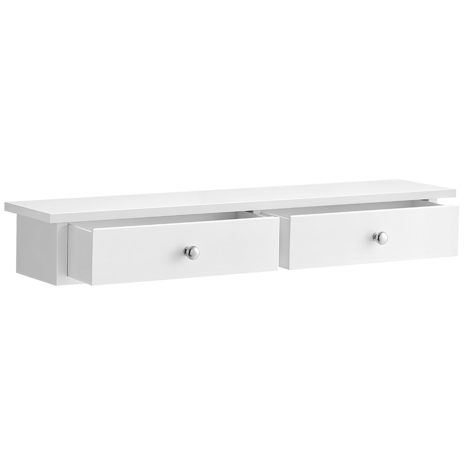 SONGMICS Duvar Rafı, 2 Çekmeceli Asma Raf, Parlak Yüzey, 15 Kg'a Kadar Taşıma Kapasitesi, 65 x 15 x 10 cm, Koridor, Oturma Odası ve Mutfak, Lws65Wt, Ahşap