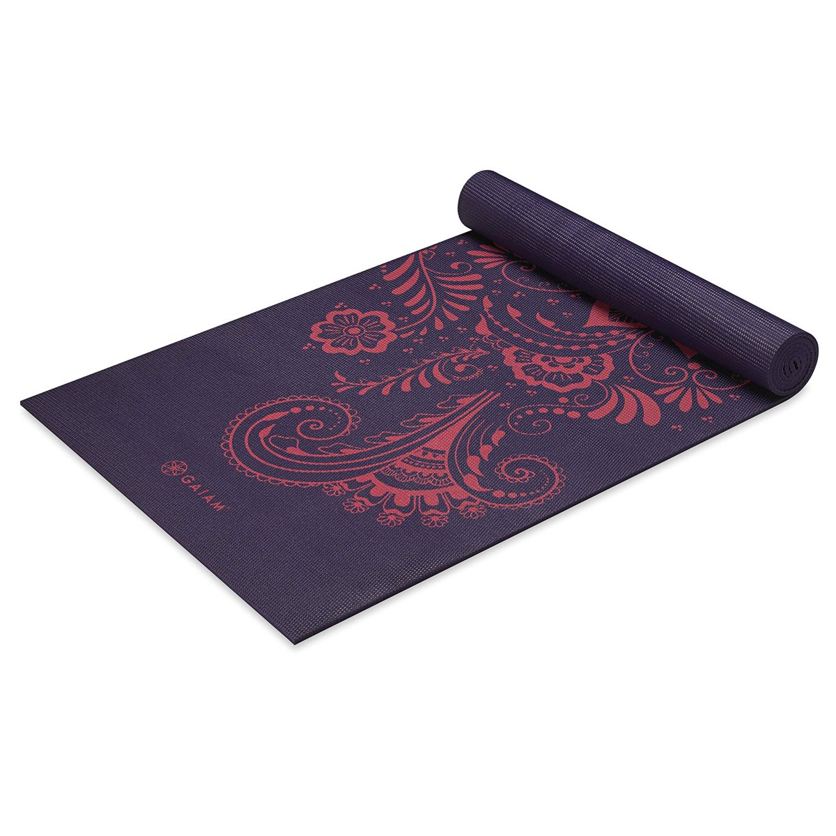 Gaiam Yoga Matı Premium Baskı Ekstra Kalın Kaymaz Antrenman Matı Her Türlü Yoga, Pilates & Zemin Egzersizleri için, Patlıcan Girdap, 6 mm