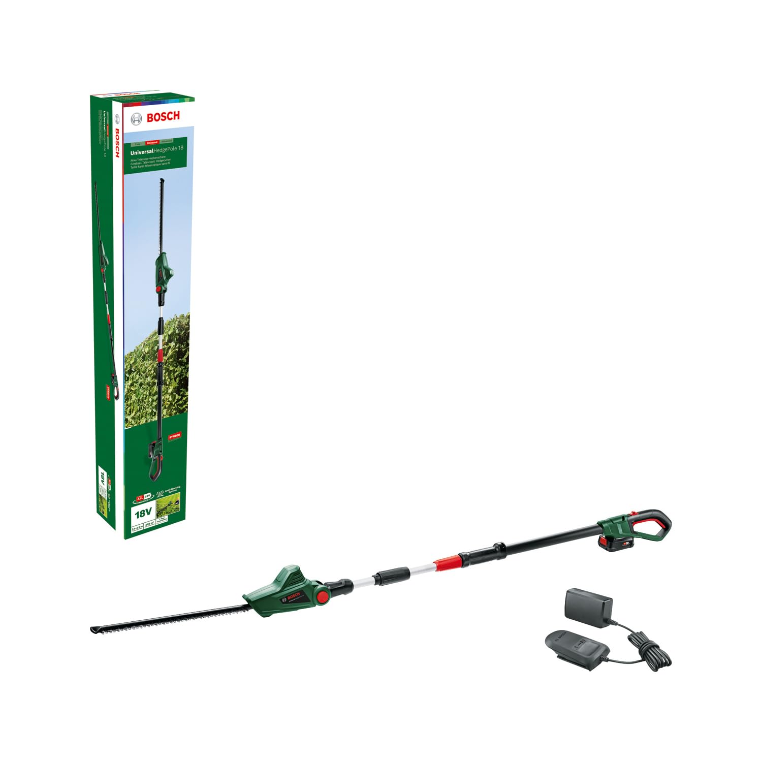 Bosch pil teleskop çalı budama Universalhedgepole 18 (pil, şarj cihazı, karton, 18 Volt System, 2,5 Ah)