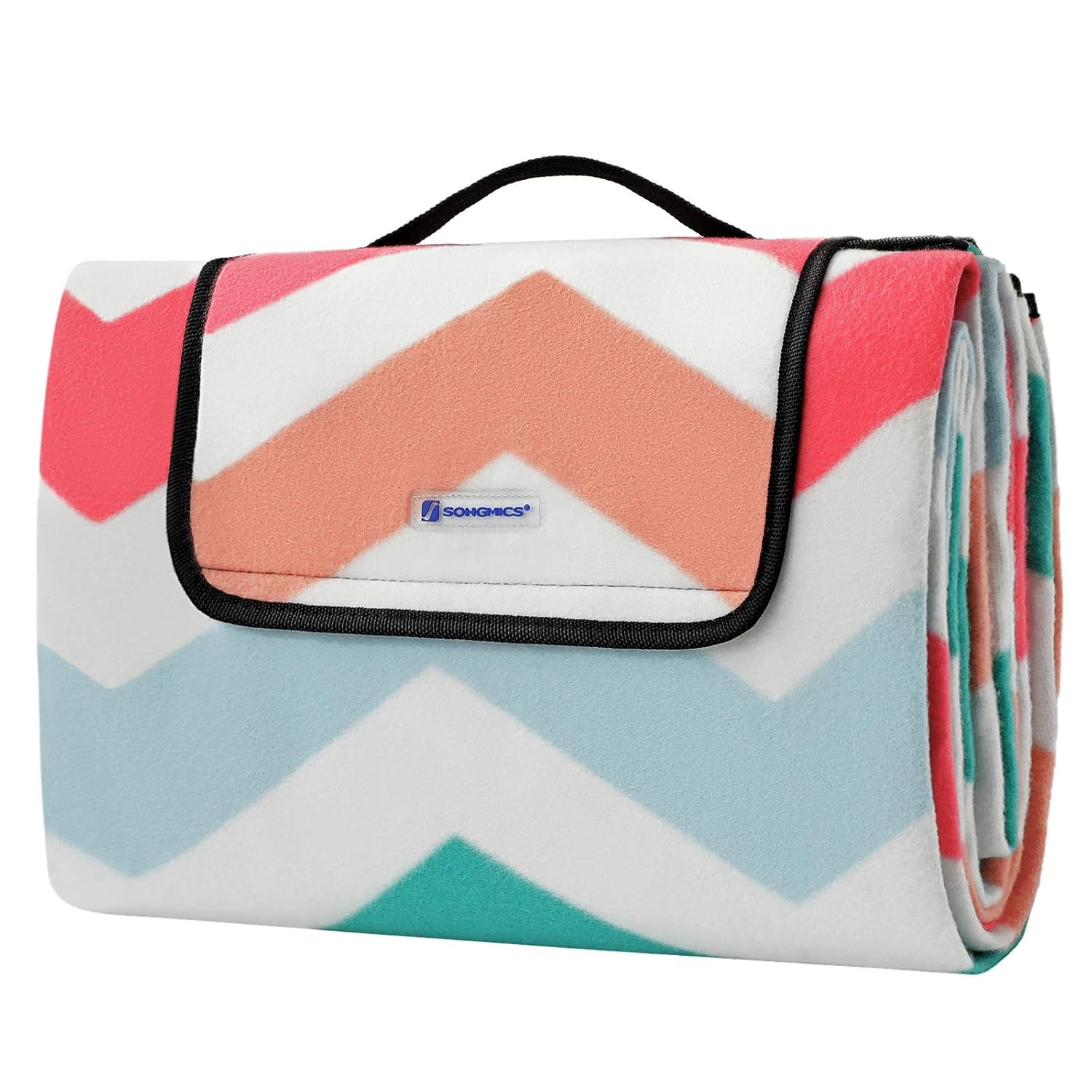 SONGMICS Picnic Blanket, 200 x 200 cm, Outdoor Beach Blanket for Camping, Park, Yard, with Waterproof Backing, Foldable, Red Wave Pattern GCM70KW