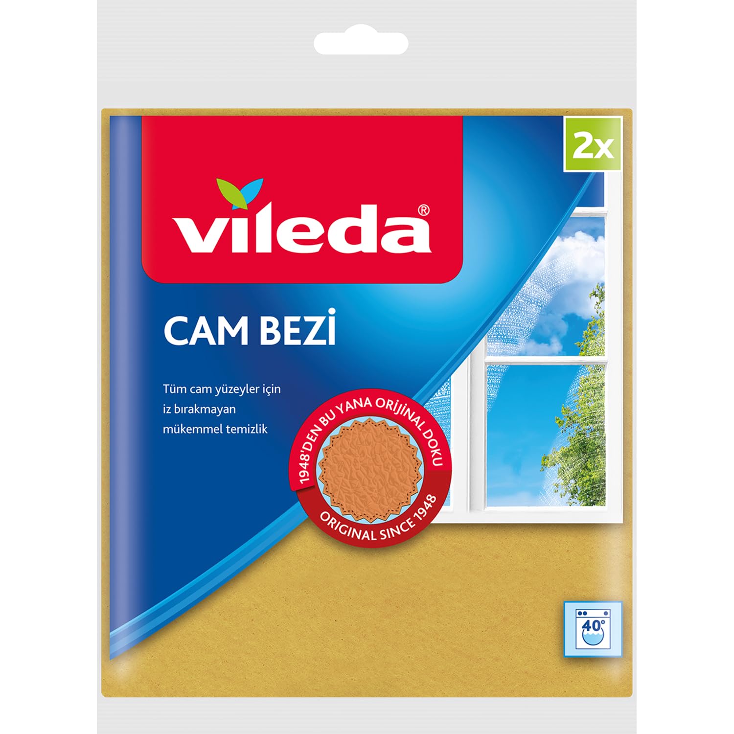 Vileda Cam Bezi, Ekstra Parlaklık, Sarı, 2'li Paket