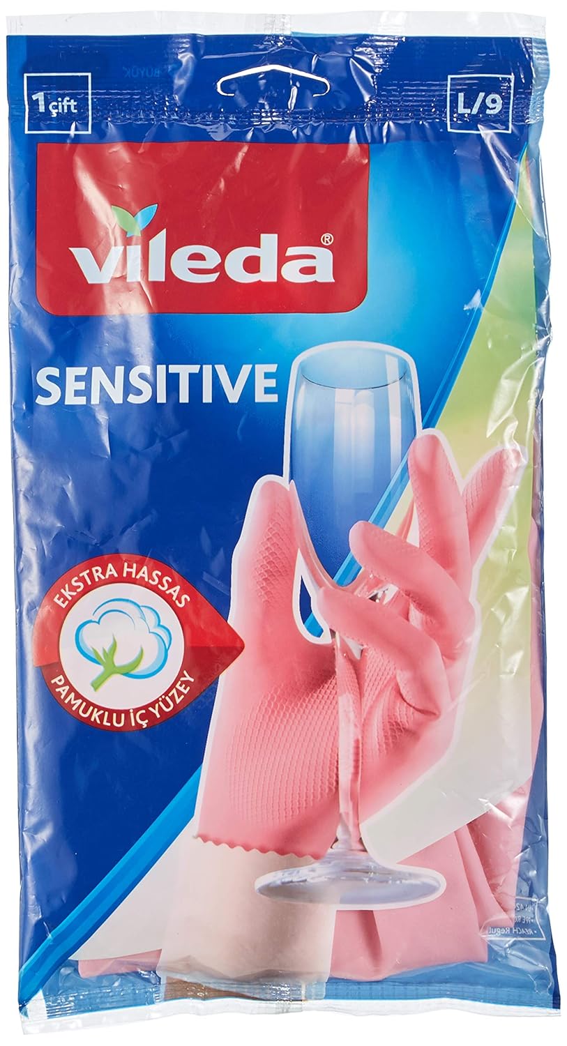 Vileda Candy Pink Sensitive Eldiven,%100 Doğal Lateks, L