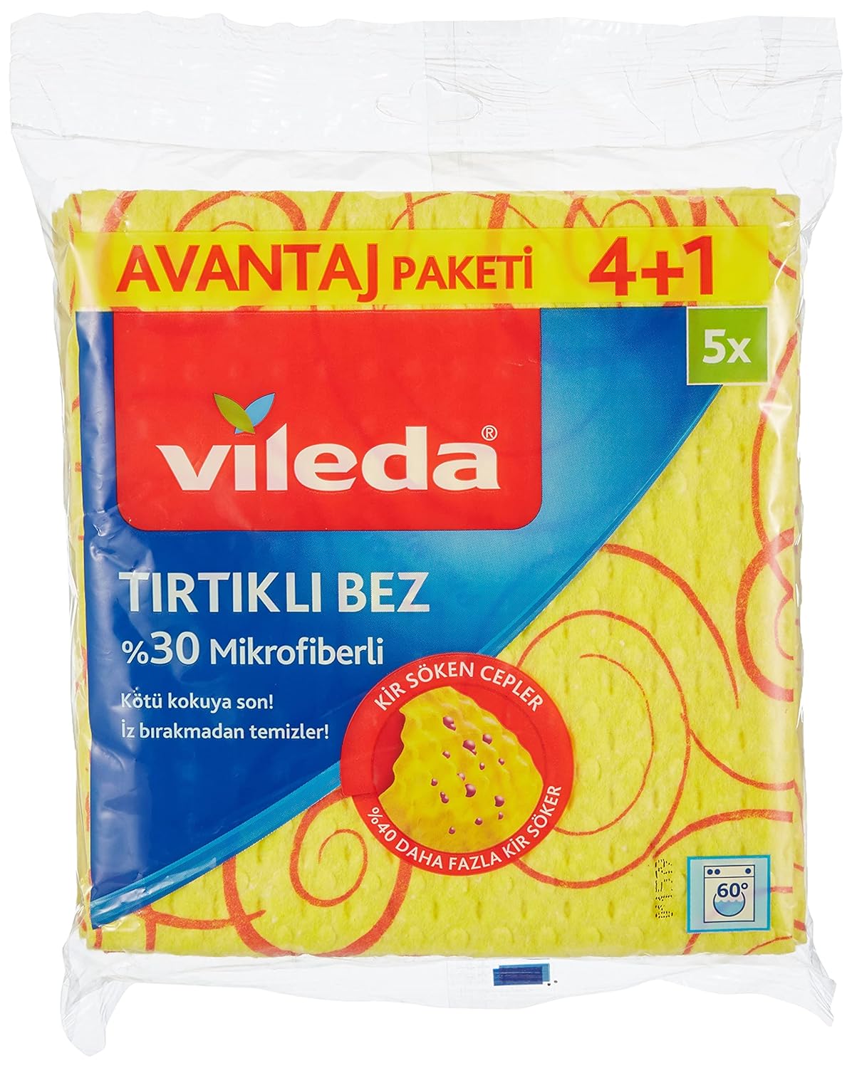 Vileda Temizlik Bezi, Novolon, Kir söken cepler, 4+1'li Avantaj Paket