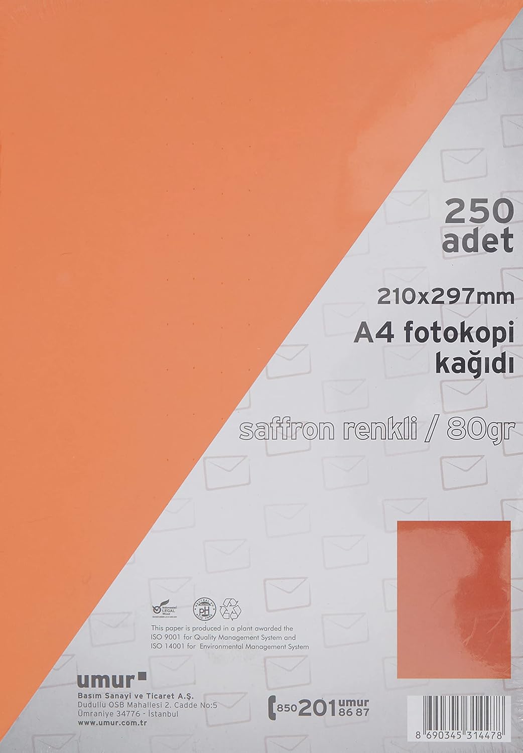 Umur A4 Renkli Fotokopi Kağıdı, Saffron, 250 Yaprak