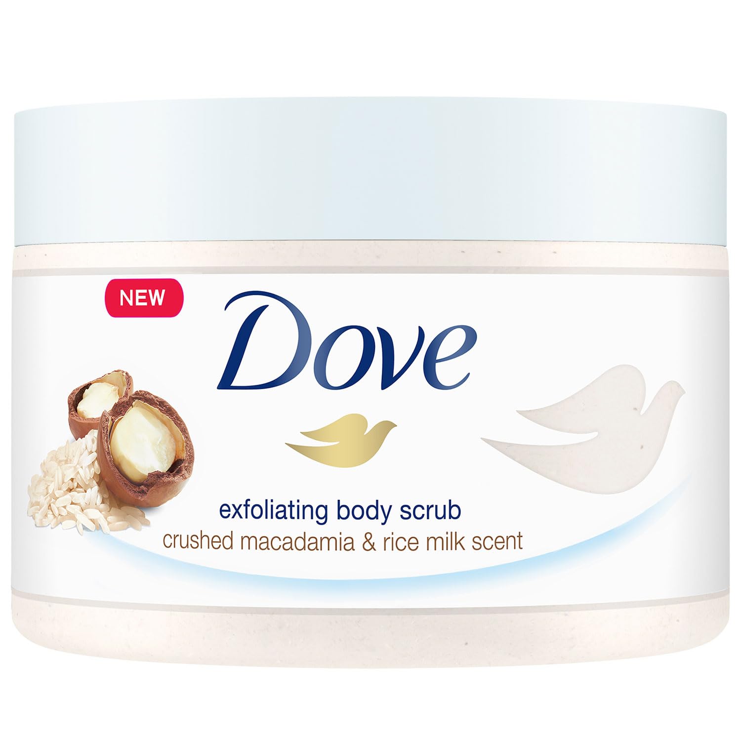 Dove Vücut Peelingi Macadamia Fındığı ve Pirinç Sütü 225 ml Beyaz