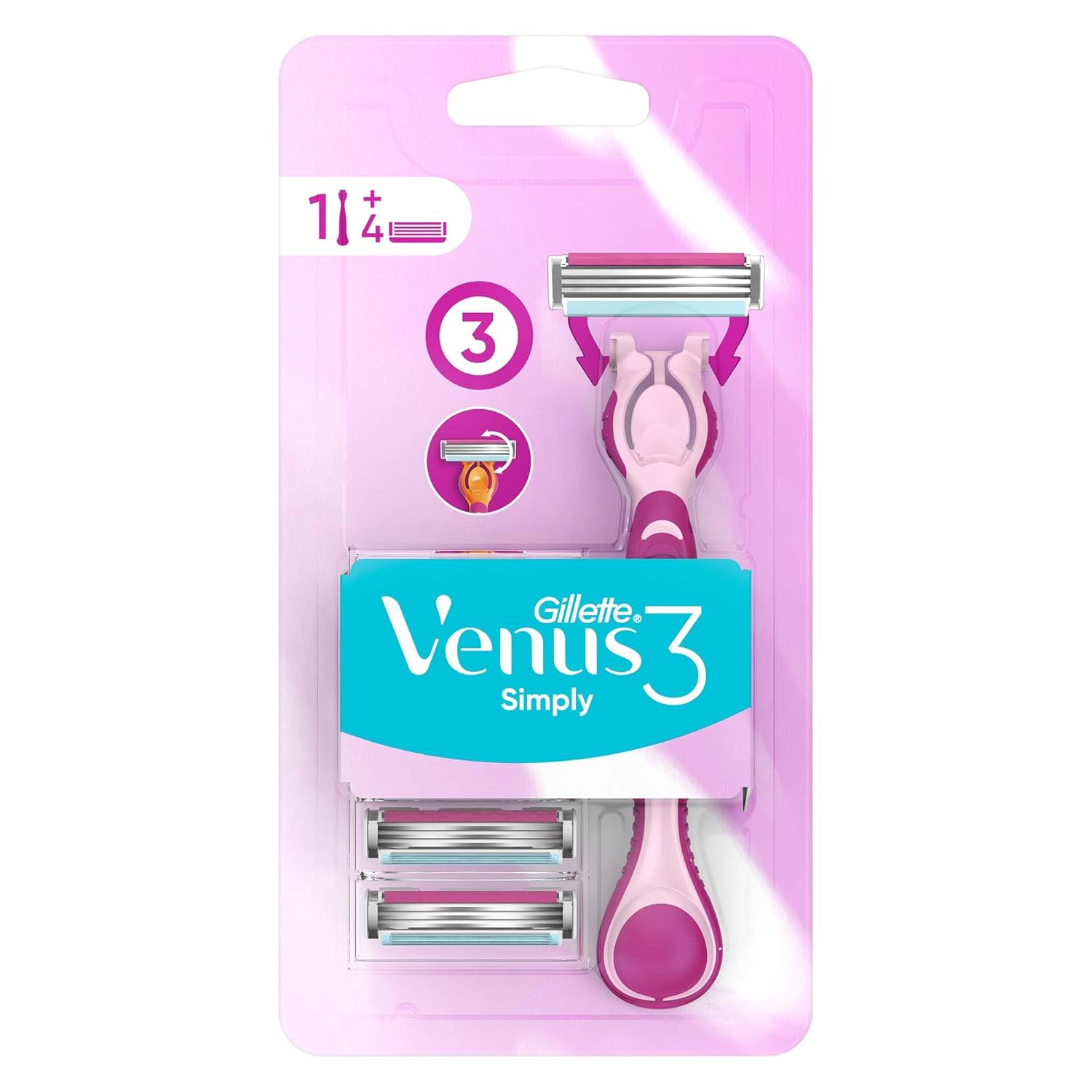 Gillette Venus Simply Kadın Tıraş Makinesi, 4 Yedek Tıraş Bıçağı, Çok Renkli