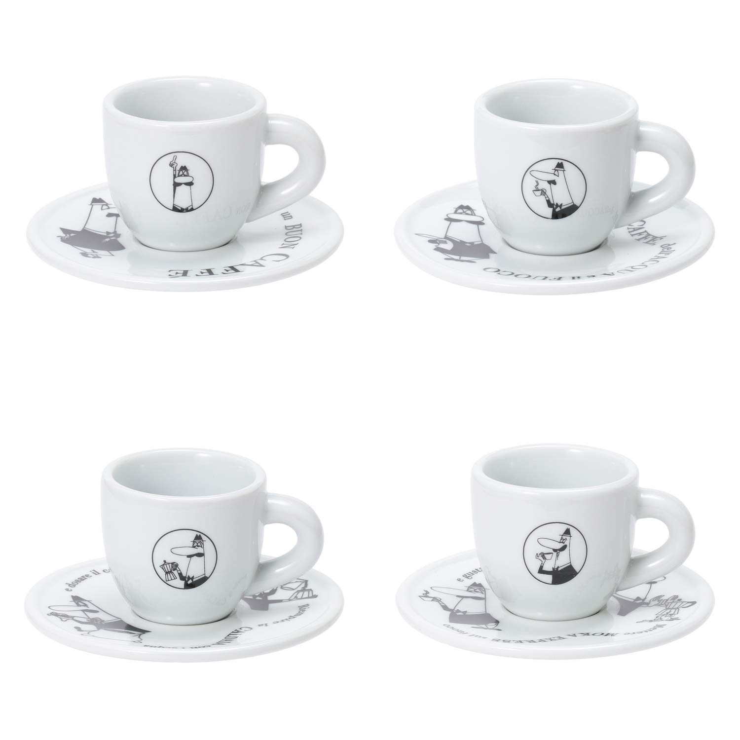 Bialetti - 4'lü Espresso Fincan Seti - Carousel - Siyah Beyaz Karma Renk - Porselen