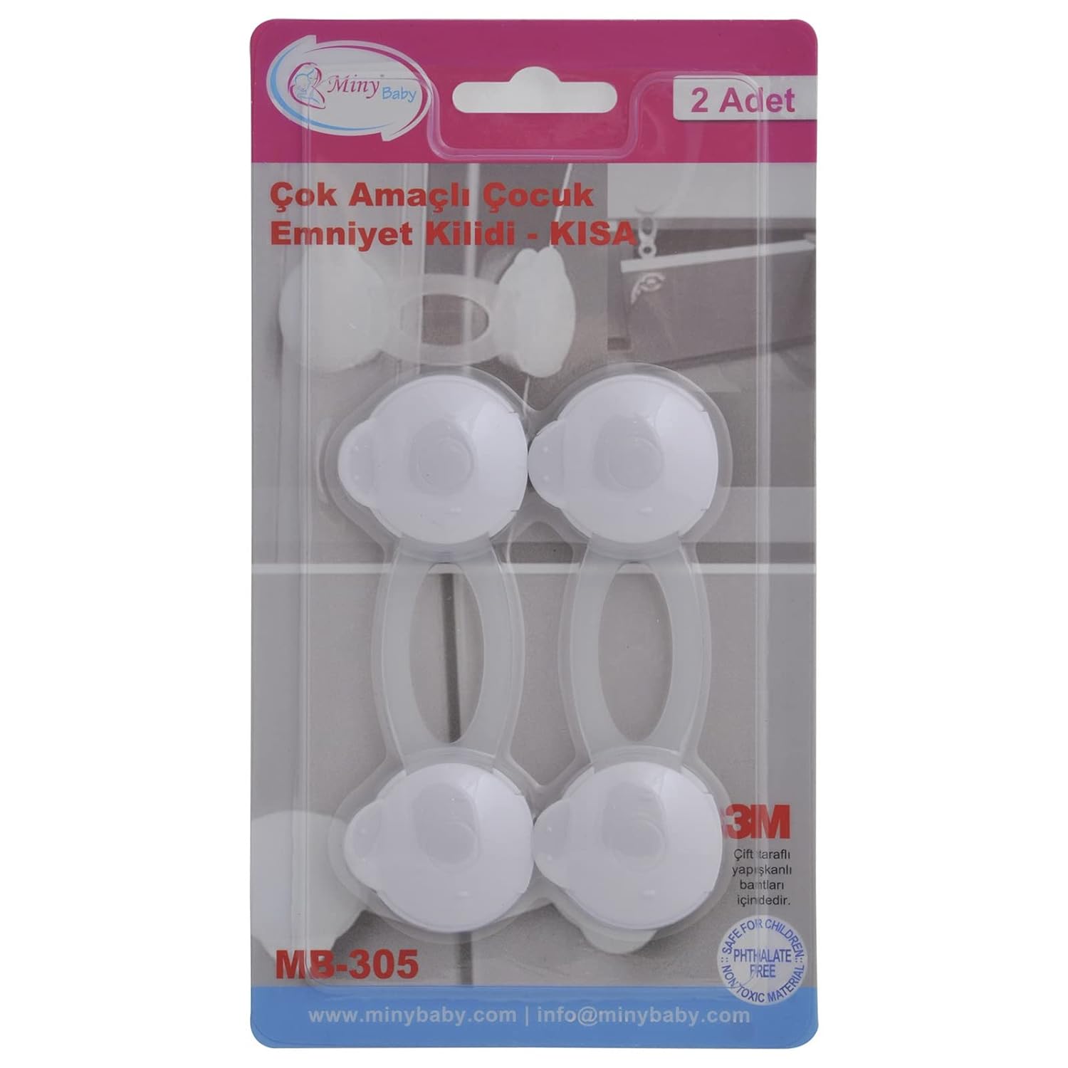 Miny Baby Unisex Çok Amaçlı Dolap Kilidi (Kısa, 2 Adet)