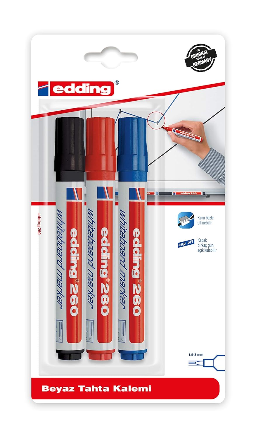 edding ED260B399 edding 260 Beyaz Yazı Tahtası Kalemi 3lü Karışık Siyah/Kırmızı/Mavi