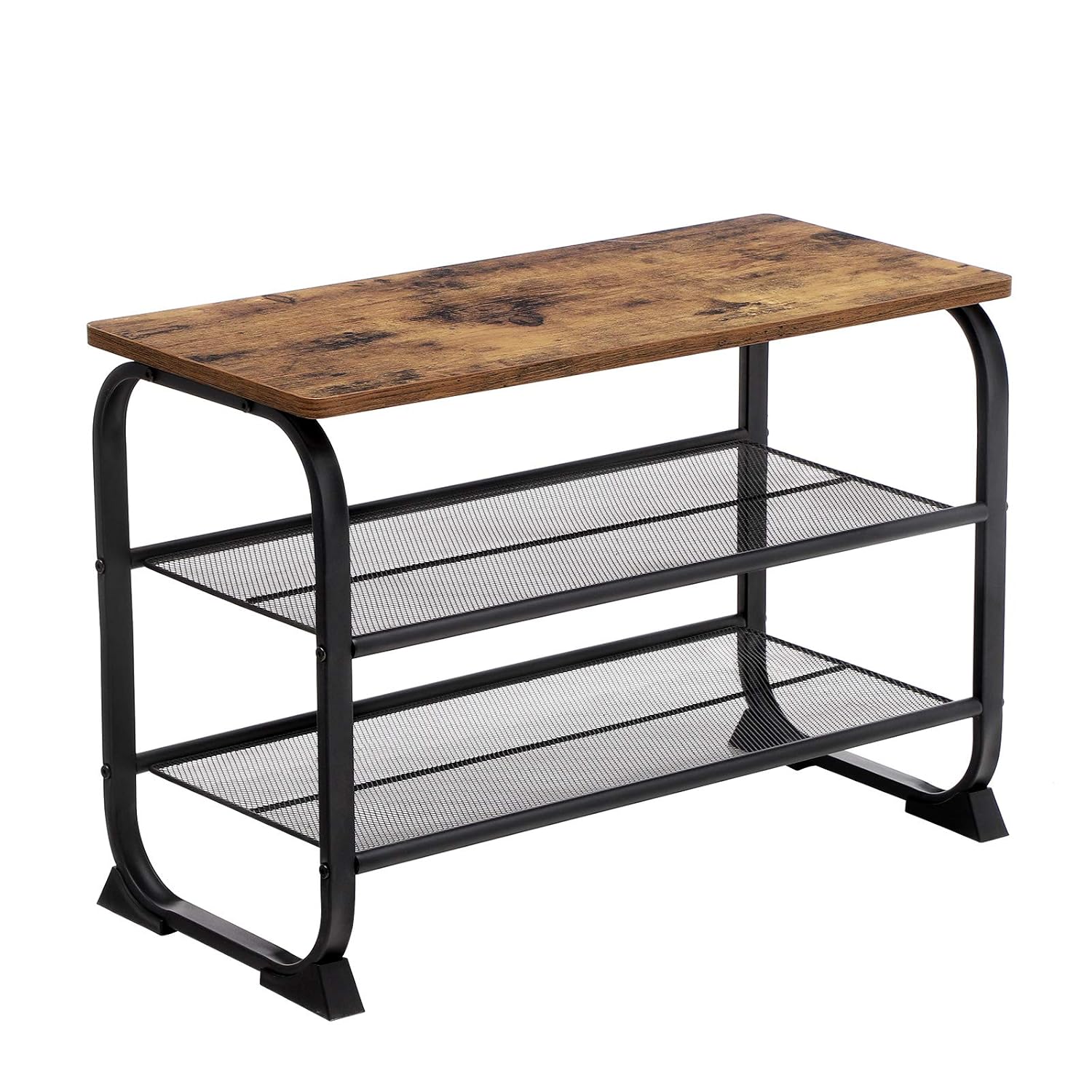 Vasagle Ayakkabı Dolabı, 2 Izgara Raflı, Yuvarlak Çerçeve, Basit Montaj, Ahşap Görünüm, Vintage LMR32BX, 66 X 45 X 30 CM