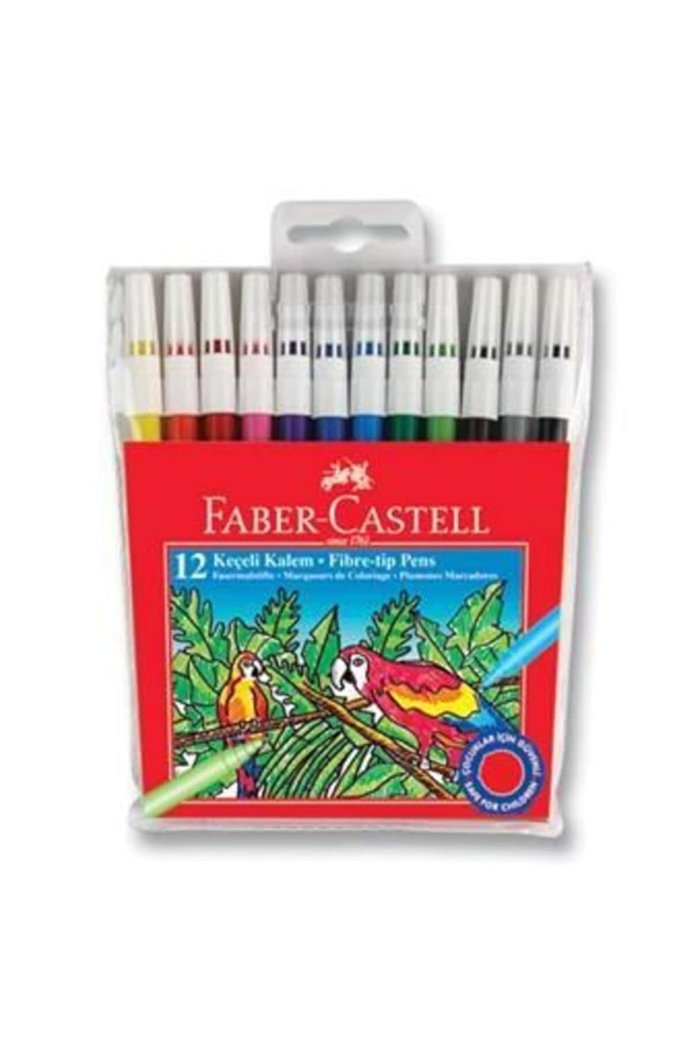 Faber-Castell Keçeli Kalem 12 Renk, Parlak Renkler, Su Bazlı Yıkanabilir Mürekkep, Çocuklar İçin Güvenli