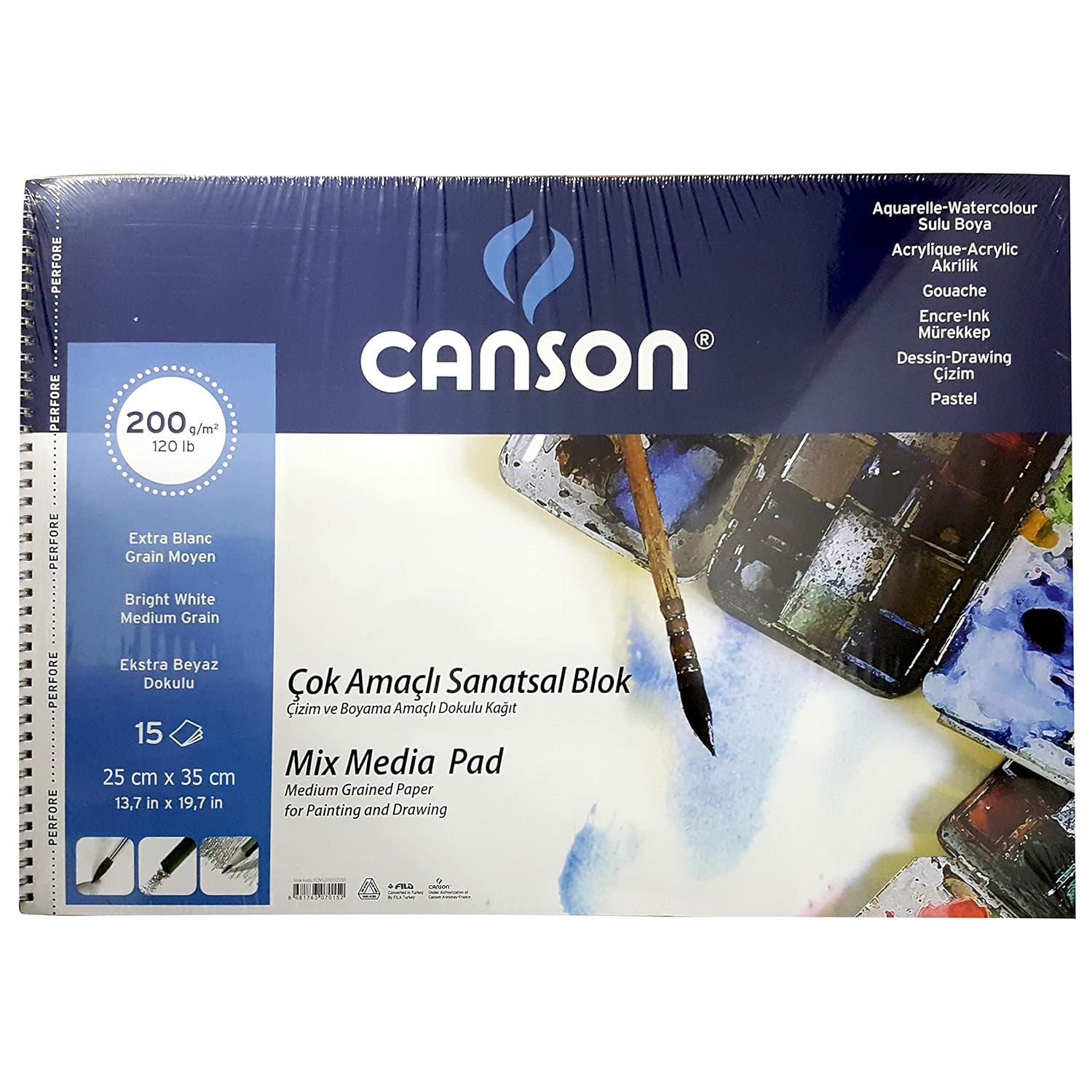 Canson Fineface Çok Amaçli Resim Bloklari 200Gr 25X35 15Yp Spiralli Resim Defteri