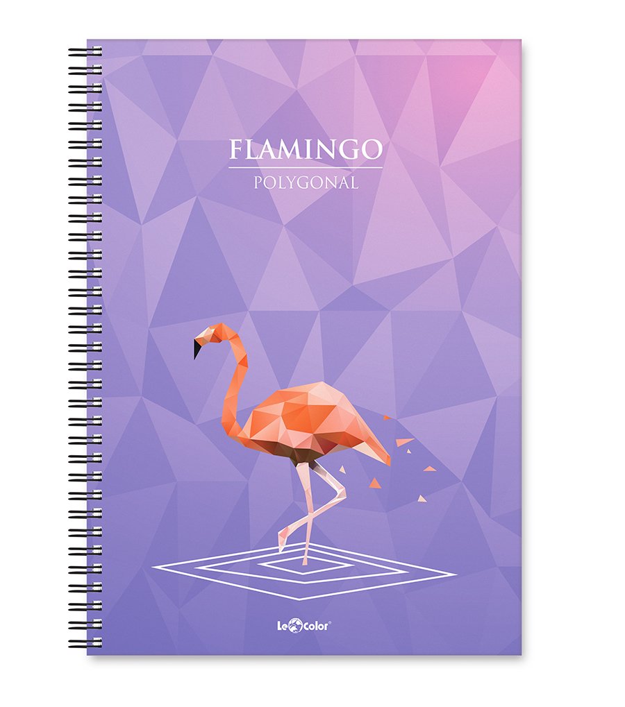 Lé Color 2018044/1 Polygonal Esnek Karton Kapak, Siyah Spiralli Renkli Kenar Boyama Çizgili Flamingo