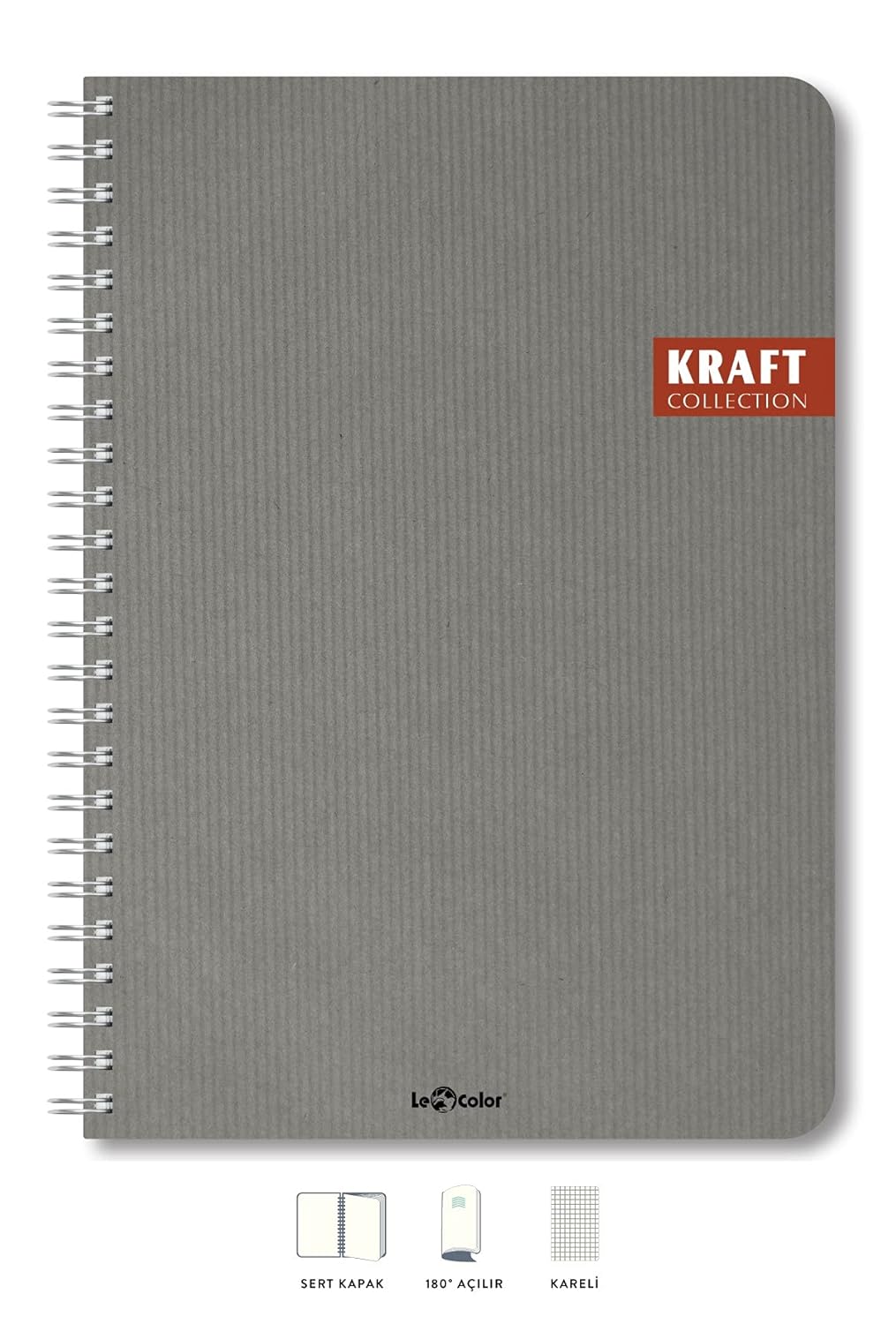 Lé Color 2017115/1 Kraft Defter Sert Kapaklı, Spiralli, 1.Hamur Kağıt, 200 Sayfa, Bordo