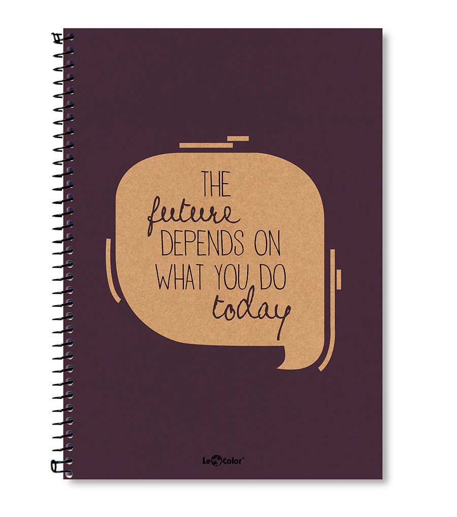 Lé Color 2015075/2 Eco Kraft Sert Kapaklı, Spiralli, Sarı Kağıtlı, 200 Sayfa, Mor