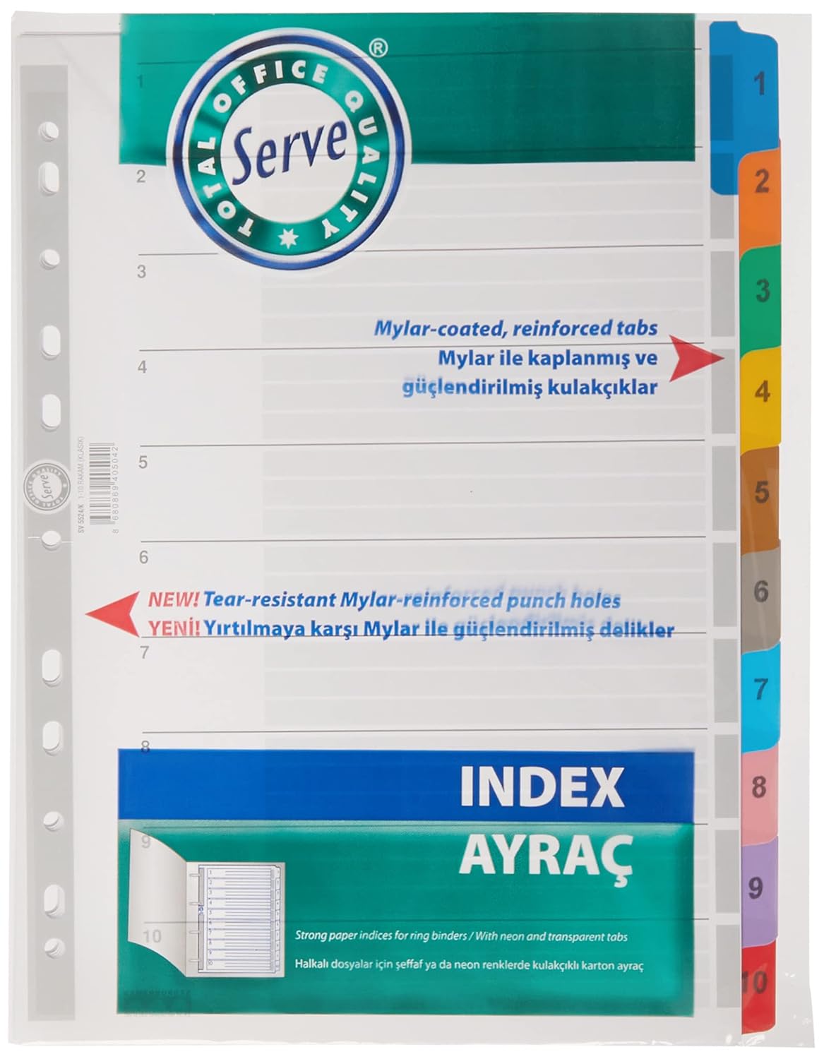 Serve Karton Ayrac Klasik 1-10 Renkli Rakam A4
