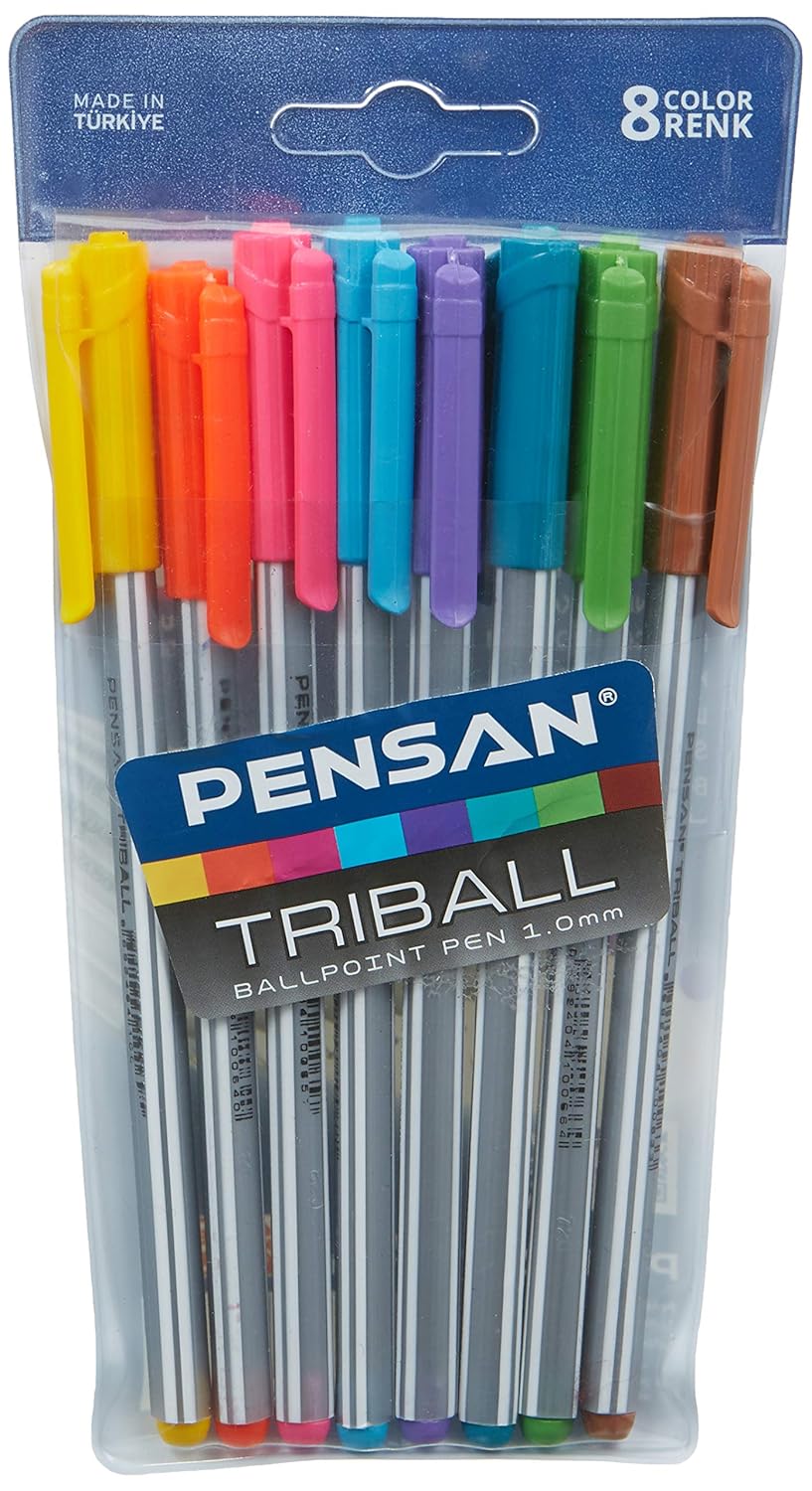 Pensan Triball Tükenmez Kalem Renkli 8'li Vakumlu, Açık Yeşil/Kahve/Kırmızı/Mavi/Mavi&Yeşil/Mor/Pembe/Sarı/Siyah/Turkuaz/Turuncu