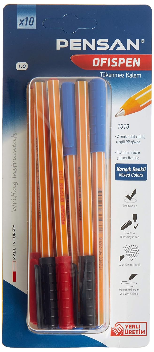Pensan PE01010TKKRMT10 1010 Tükenmez Kalem, 10 Lu Blister 1 Mm,çok_renkli