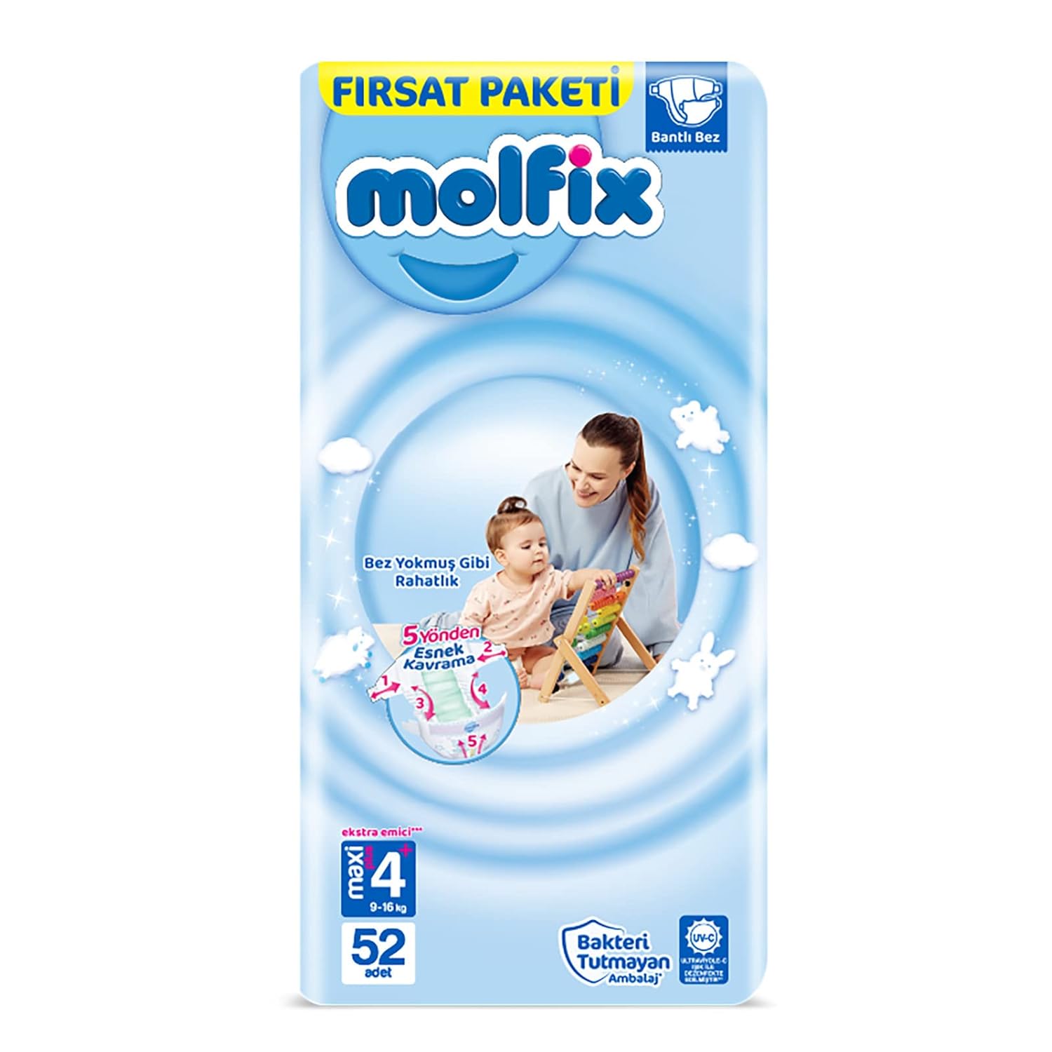 Molfix Bebek Bezi 4+ Beden Maxi Plus Dev Ekonomik Paket 52 adet