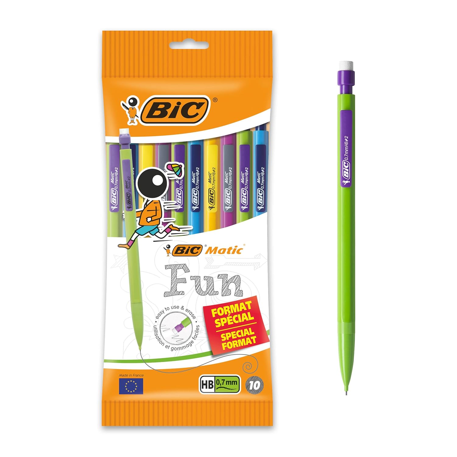 BIC Matic Pastel 0.7 Uçlu Versatil Kalem 10'lu Poşet, 5 Farklı Pastel Renk, 3 Adet 0.7 HB Uç ile, Kolayca Silinir