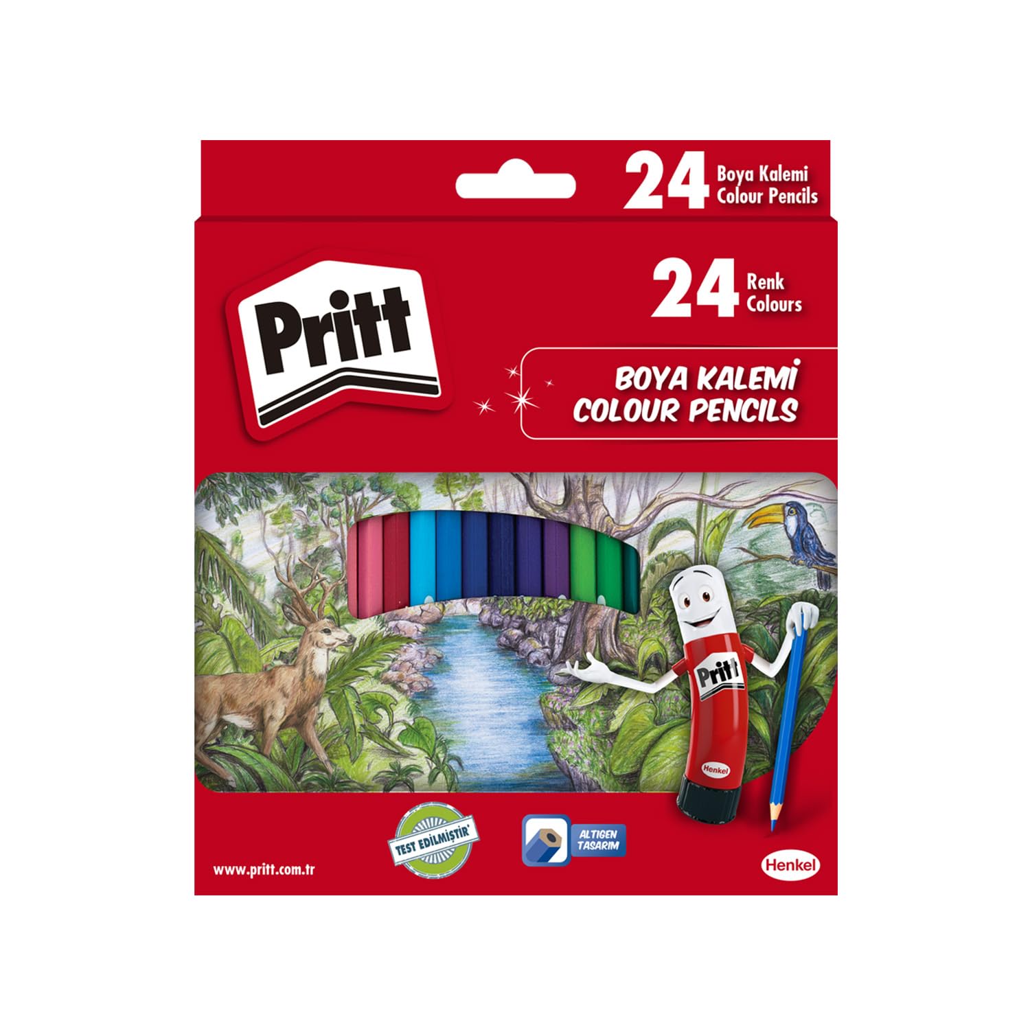 Pritt Kuru Boyalar, canlı renklerde boya kalemi, açması kolay ve dayanıklı silinebilir kalem, yumuşak mineli resim kalemi, kaliteli kırtasiye malzemesi, 24 renkli kalem