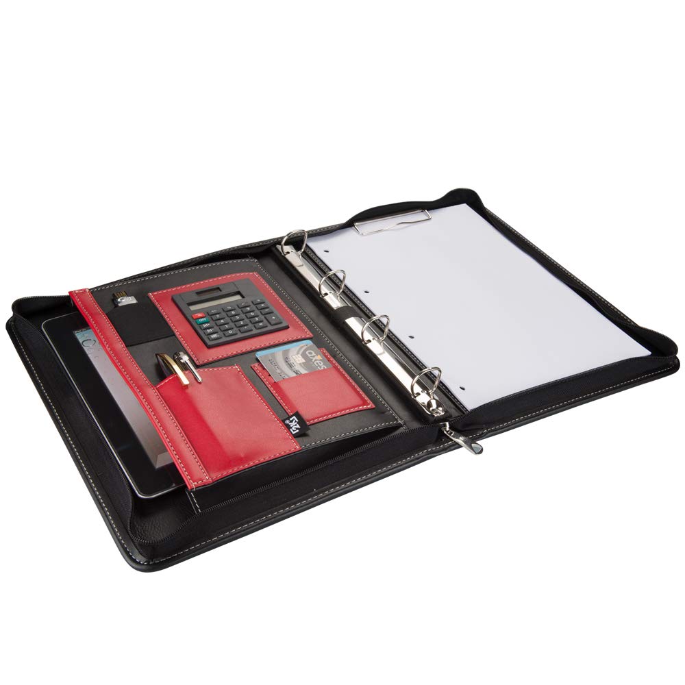 2K 555-1 Sekreterlik A4 Hesap Makineli El Portföyü Fermuarlı Çift Mekanizmalı Suni Deri Sekreter Notluğu, Siyah