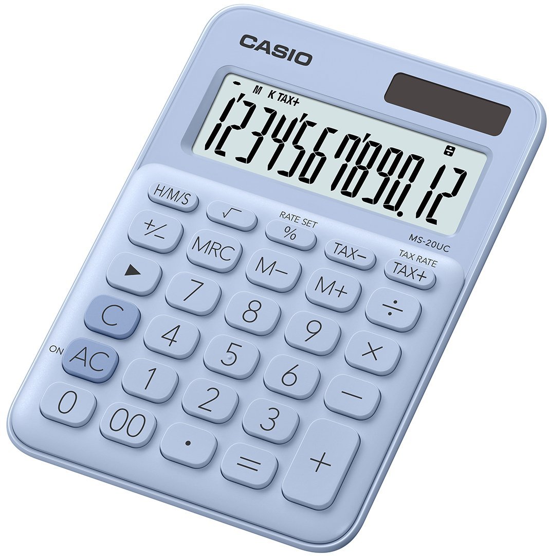 Casio Ms-20Uc-Lb-N-Dc Casio Mini Masa Hesap Makinesi, Açık Mavi