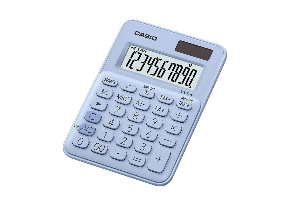 Casio Ms-7Uc-Lb-N-Dc Casio Mini Masa Hesap Makinesi, Açık Mavi
