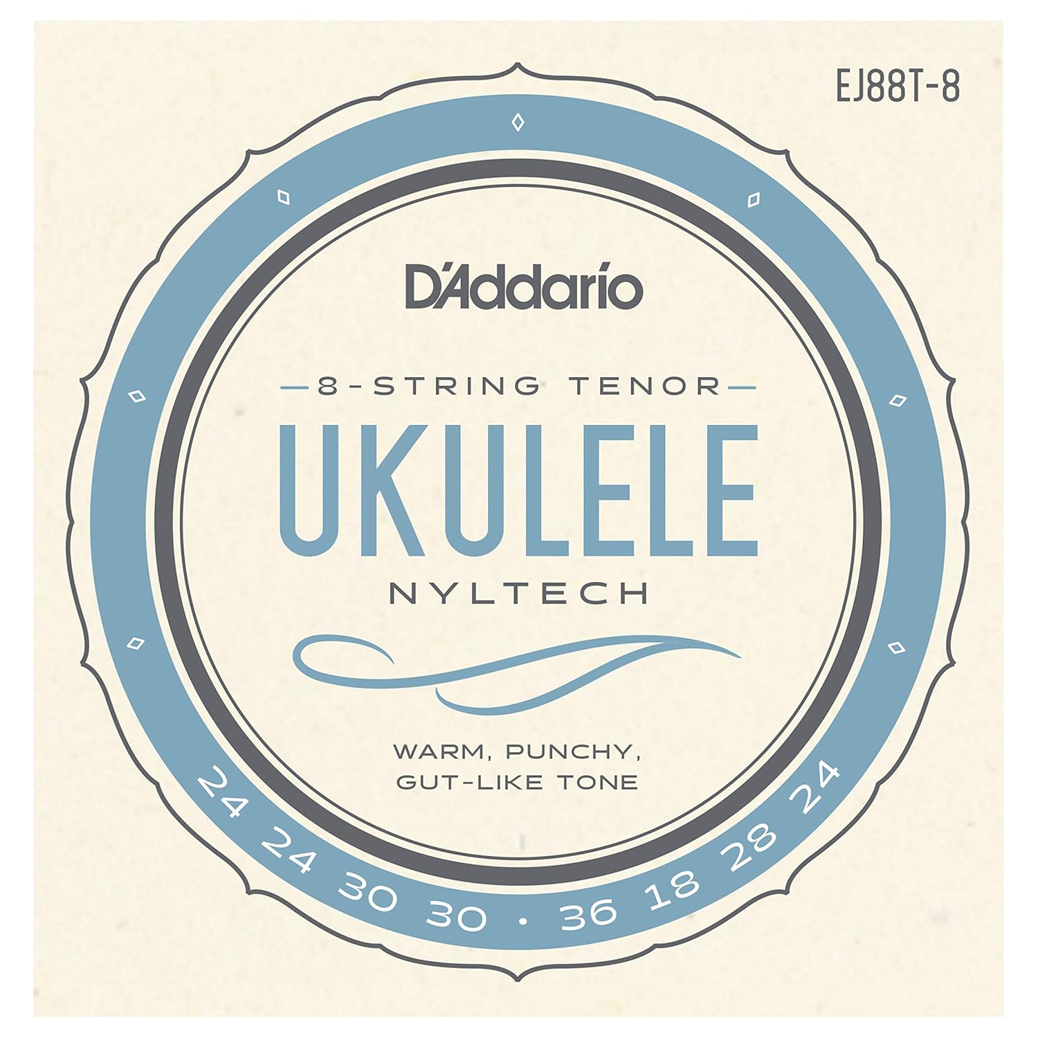 D'Addario EJ88T-8 8 telli Tenor Ukulele için naylon tel