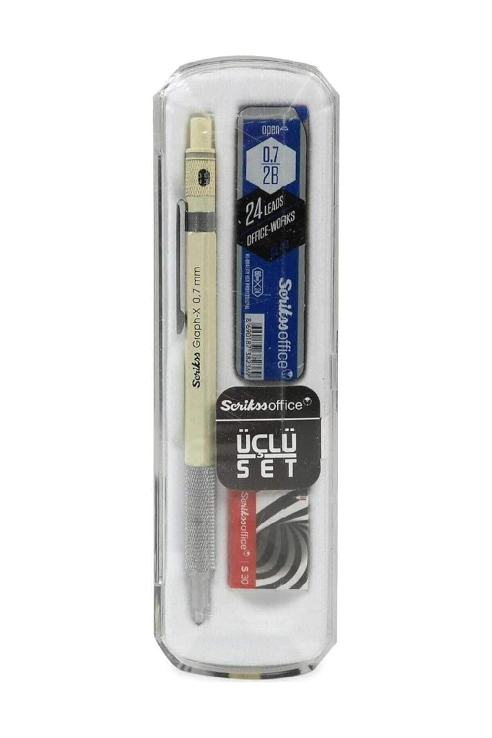 Scrikss Office Graphx 3'lü Set Mekanik Kurşun Kalem Silgi Min Beyaz 0.7 Mm