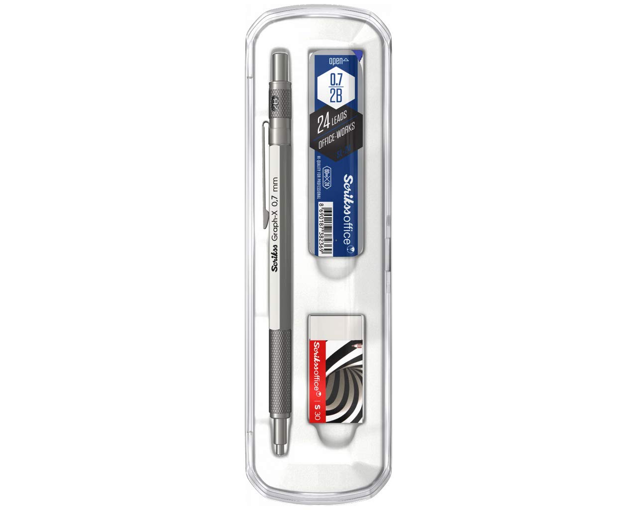 Scrikss Office Graphx 3'lü Set Mekanik Kurşun Kalem Silgi Min Saten Gri 0.7 Mm