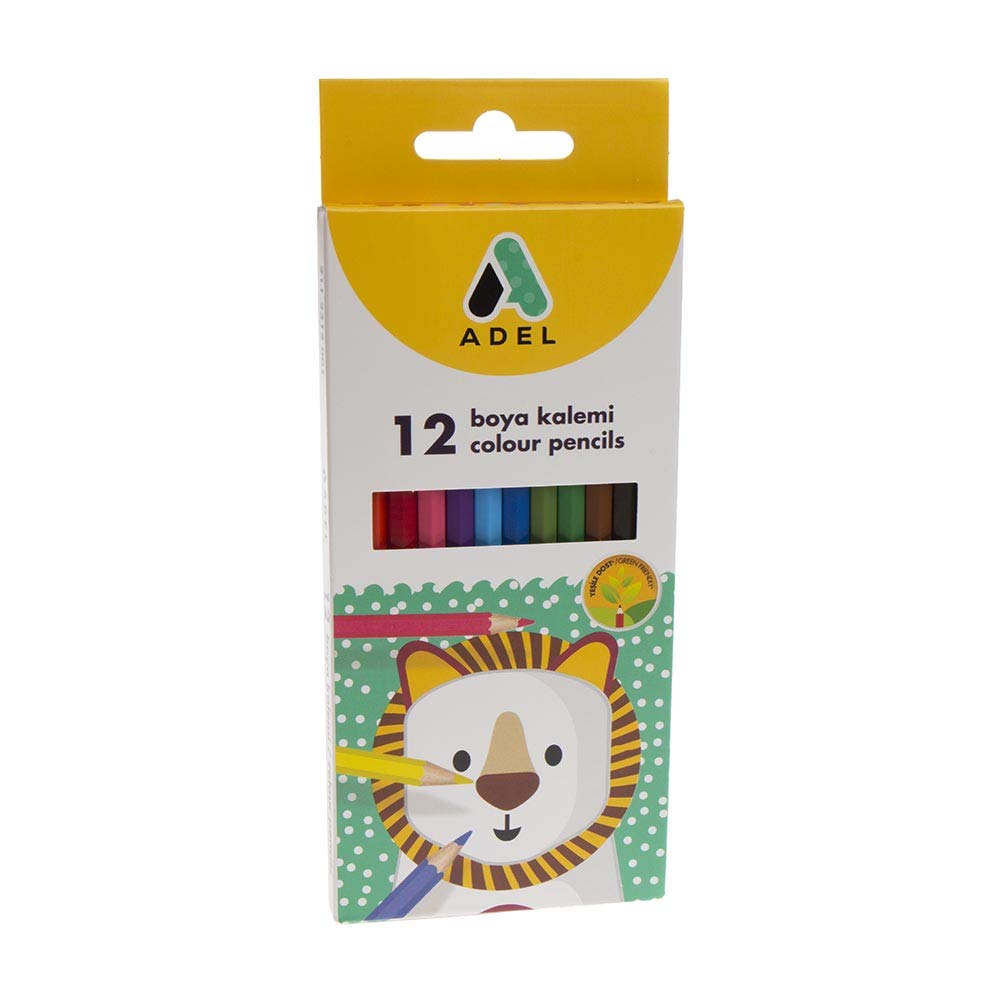 Adel Karton Kutu Boya Kalemi, 12 Renk, Tam Boy, Parlak ve Canlı Renkler, Kolay Açılır, Kırılmaya Dayanıklı Uçlar, Okul ve Sanat İçin İdeal