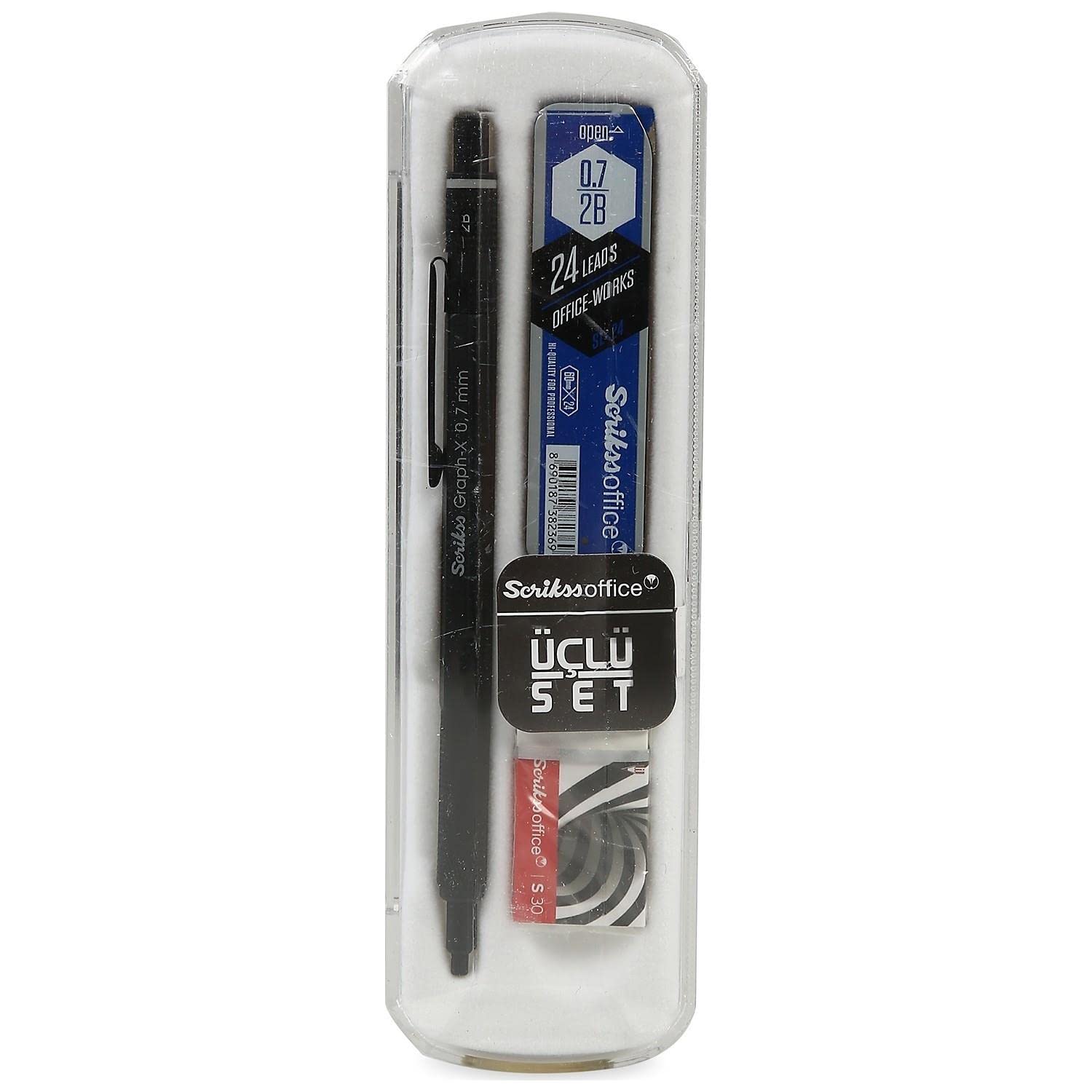 Scrikss Office Graphx 3'lü Set Mekanik Kurşun Kalem Silgi Min Mat Siyah 0.7 Mm