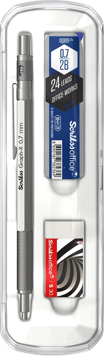 Scrikss Office Graphx 3'lü Set Mekanik Kurşun Kalem Silgi Min Kurşun Gri 0.7 Mm