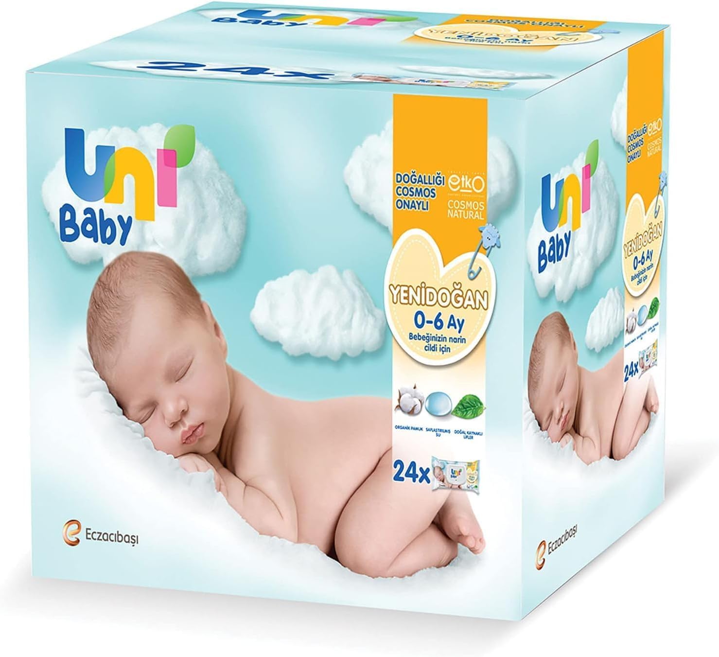 Uni Baby Yenidoğan Islak Pamuk Mendil 24'lü Fırsat Paketi / 960 Yaprak