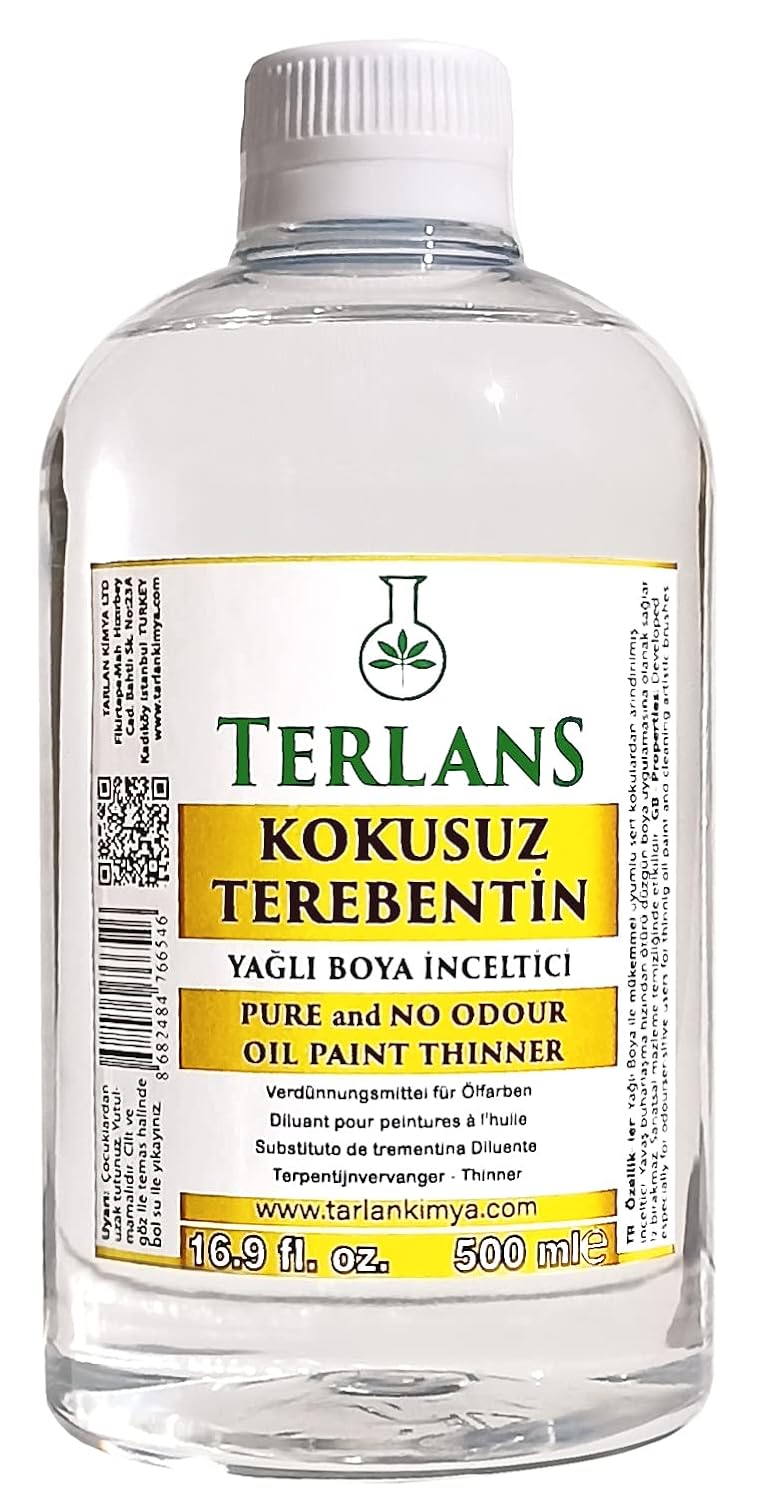 TERLANS Kokusuz Terebentin 500 ml | Yağlı Boya İnceltici | Kokusuz, Düşük Uçuculu Profesyonel Resim Malzemesi ve Atölye Kullanımı için