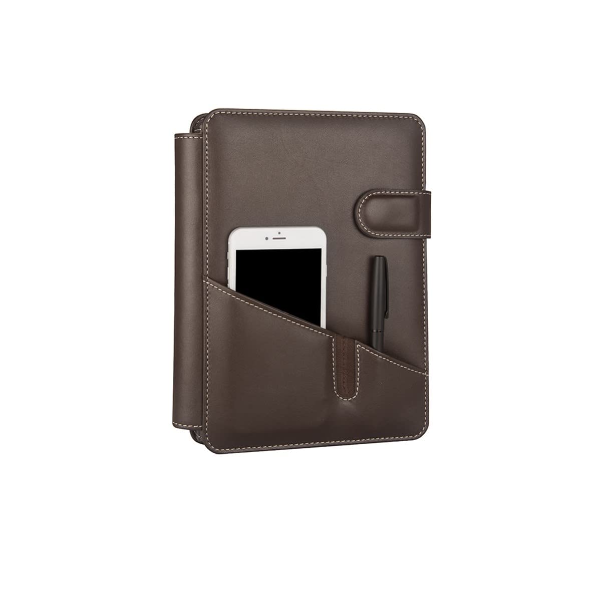 2K 5295 Ajanda Tarihsiz Kareli Suni Deri Telefon Kılıflı 4 Halka Mekanizmalı Hesap Makineli Organizer, Kahverengi