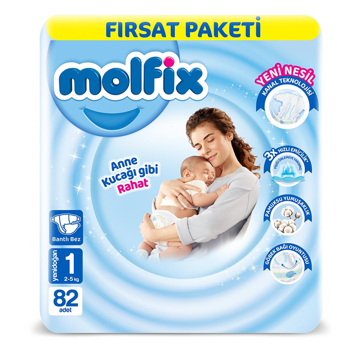 Molfix Fırsat Paketi Yenidoğan 1 Beden Bebek Bezi (1 x 82 Adet), Beyaz