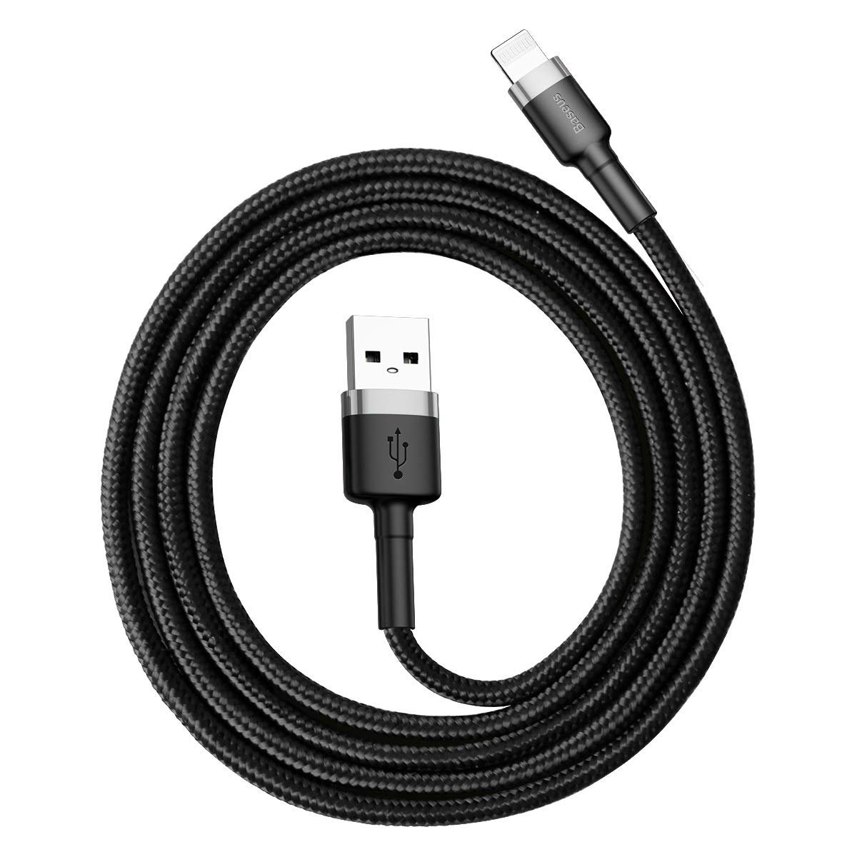 Baseus Cafule Serisi, 2.4 A USB-A & Lightning Şarj Kablosu & Data Aktarım Kablosu, 1 Metre, Gri - Siyah