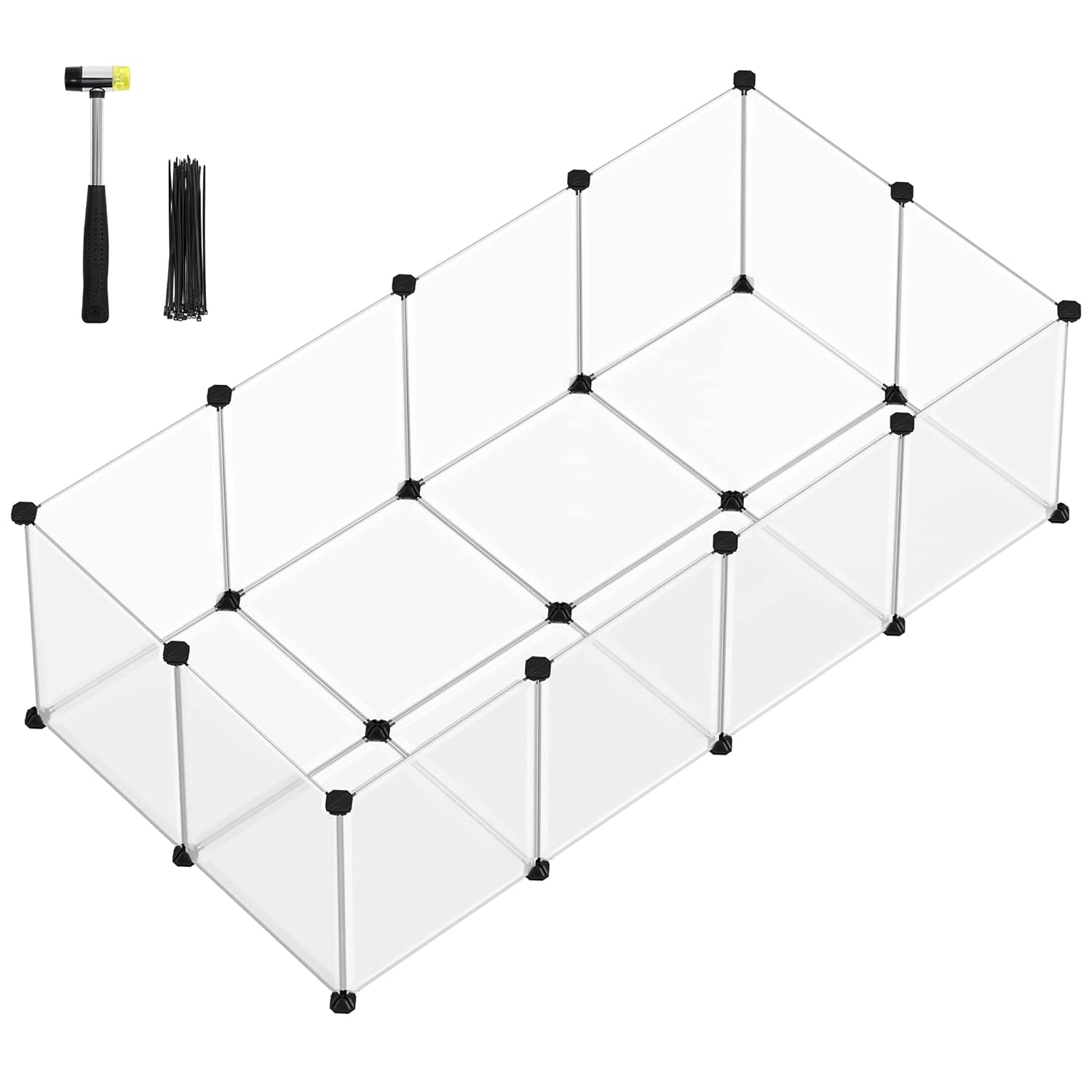 SONGMICS dış mekan muhafazası, zemin panelleri, oyun parkı, kobay muhafazası, plastikten yapılmış, hamster, tavşan, kirpi muhafazası, 143 x 73 x 46 cm, beyaz LPC02W