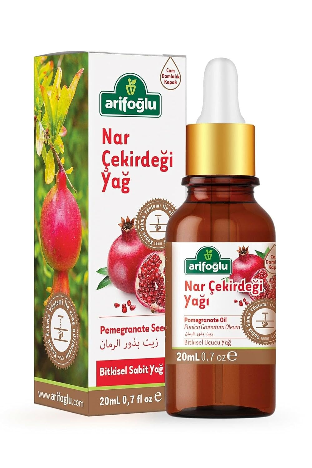 Arifoğlu Nar Çekirdeği Yağı 20ml - Soğuk Sıkım, Doğal Antioksidan, Cilt Yenileyici | Arifoğlu Pomegranate Seed Oil 20ml - Cold Pressed, Natural Antioxidant, Skin Revitalizer