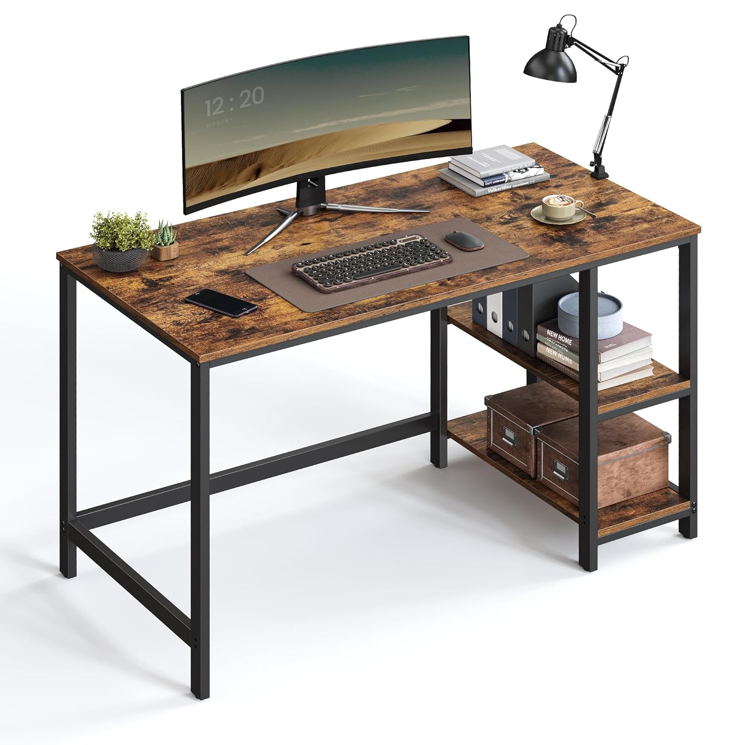 Vasagle Masa, Bilgisayar Masası, PC Masası, Ofis Masası, Ofis, Oturma Odası, Çelik Çerçeve, Endüstriyel Tasarım, Vintage Kahverengi - Siyah LWD47X