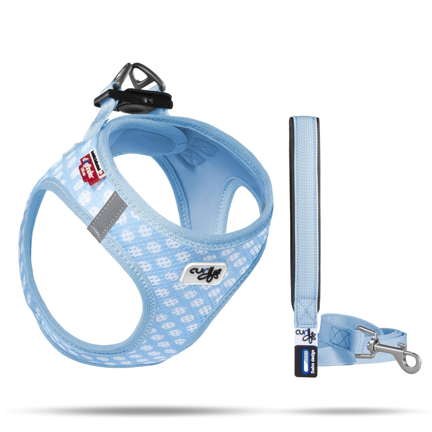 Vest Göğüs tasması Air-Mesh Açık Mavi-Puantiye 3XS & Gezdirme Tasması M