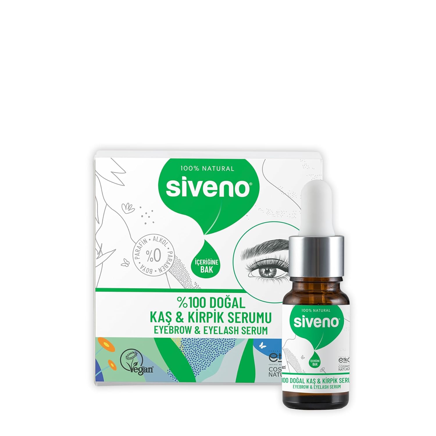 Siveno %100 Doğal Kaş ve Kirpik Serumu Bitkisel Yoğunlaştırıcı Canlandırıcı Yoğun Bakım Yağı Vegan 10 ml