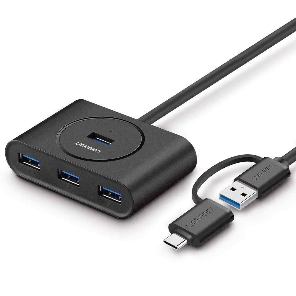 Ugreen USB A/USB C to 4 Port USB 3.0 Hub Çoklayıcı Siyah 1 Metre