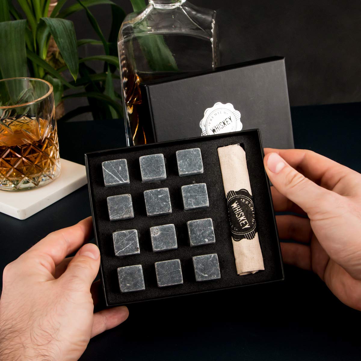 Hediyesepeti Viski Taşı | 12 Parça Viski Soğutucu (Koyu Gri)