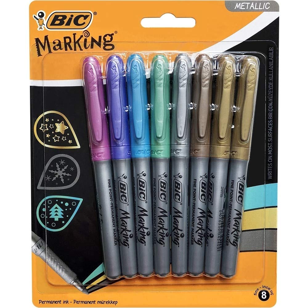BIC 961441 Permanent Markör, Metalik, 8'li Blister