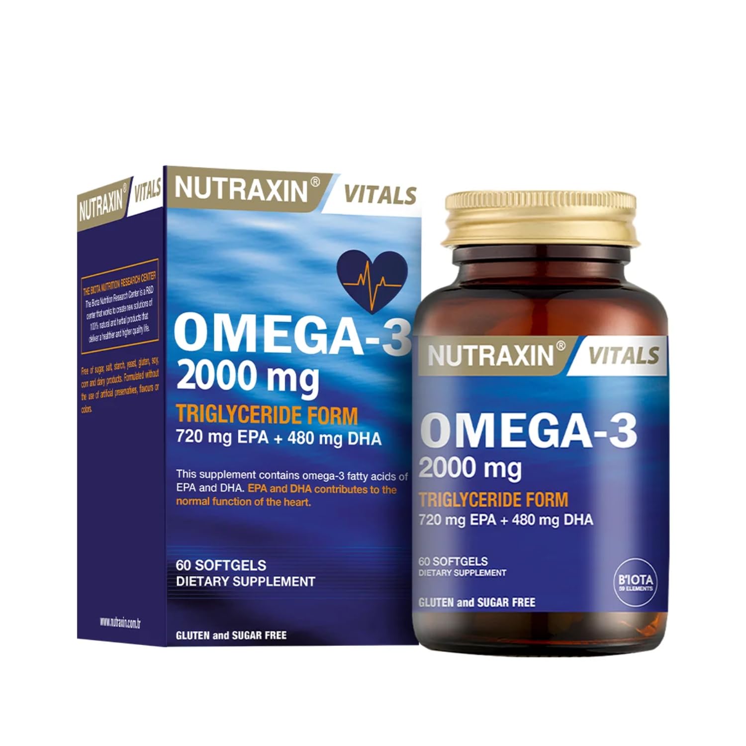 Nutraxin Vitals Omega-3 2000 mg EPA + DHA Balık Yağı içeren Takviye Edici Gıda (1 x 60 kapsül)